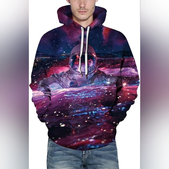 New Men's Graphic Drawstring Hoodie Sweater Multiple Sizes - Picture 4 of 5